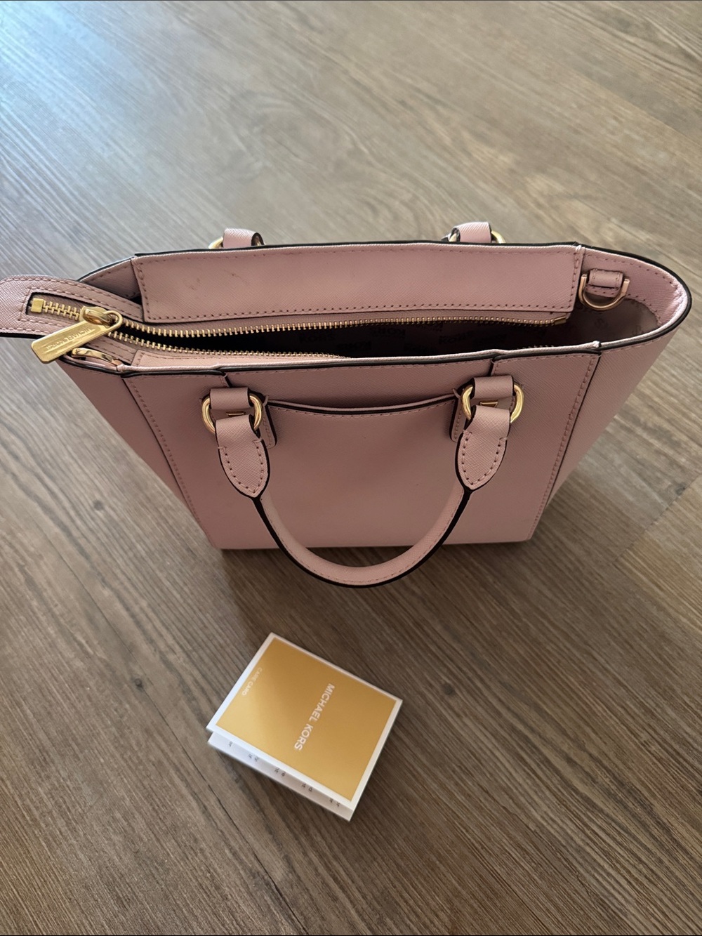 Michael Kors Pink Saffiano Mini Tote with Gold Studs - Picture 3 of 5